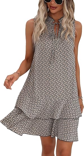 Vestido de mujer con lazo y estampado geométrico