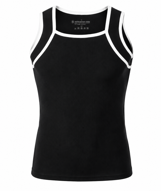 Camiseta sin mangas de hombre con ribetes en color de contraste y puños acanalados