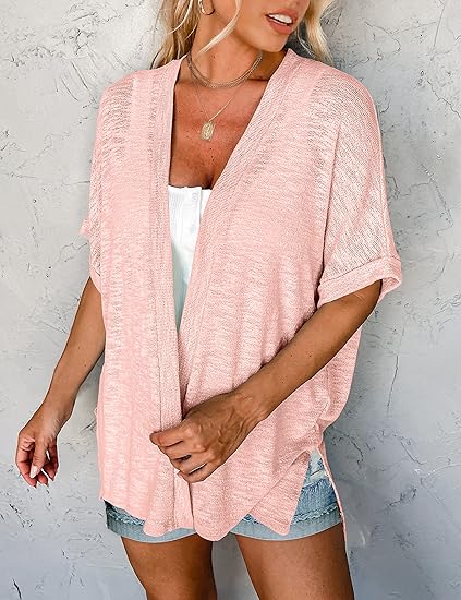 Chaqueta de punto de manga corta, elegante y con corte fluido
