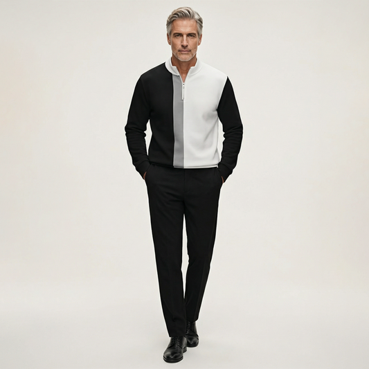 Conjunto de chándal para hombre con bloques de color y cremallera de un cuarto: diseño elegante, corte cómodo y perfecto