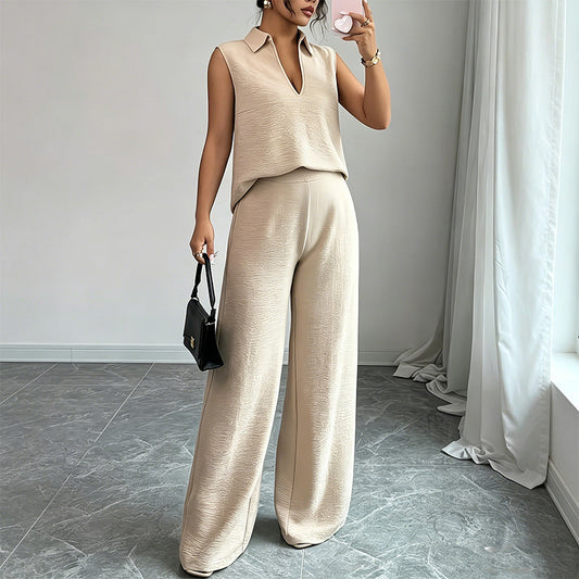 Conjunto de top sin mangas y pantalón de pernera ancha para mujer