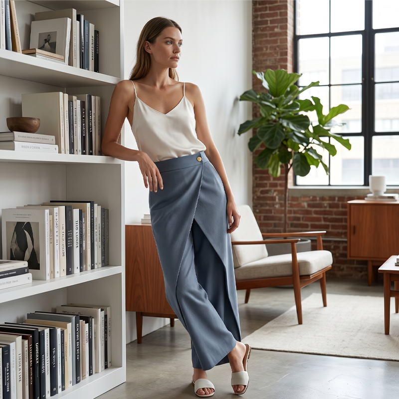 Pantalón capri para mujer con detalles de paneles combinados