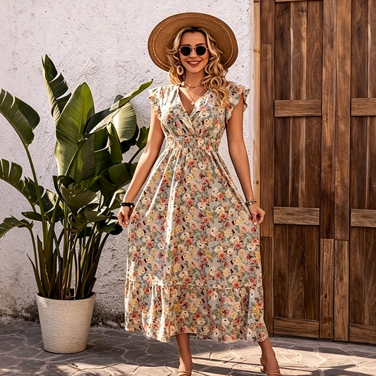 Vestido floral con cintura elástica