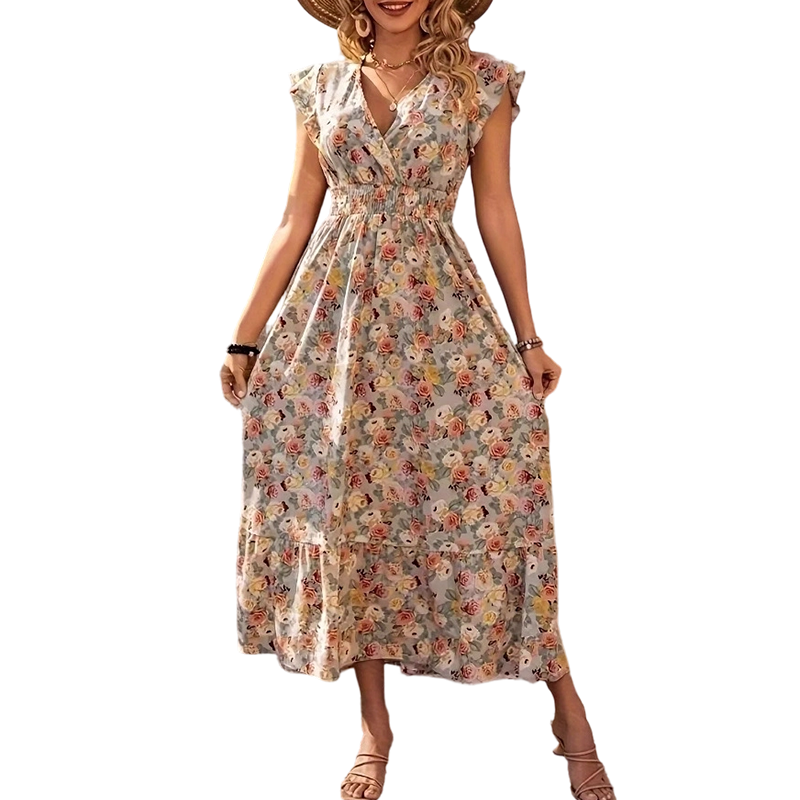 Vestido floral con cintura elástica