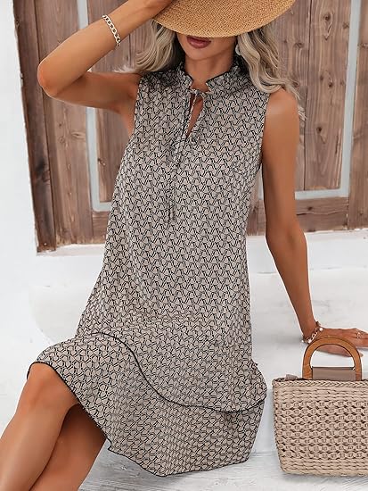 Vestido de mujer con lazo y estampado geométrico