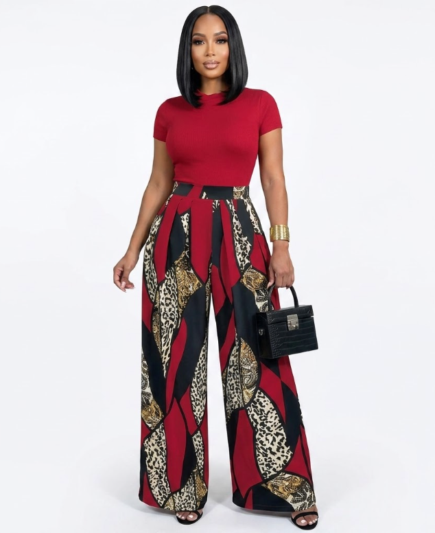 Conjunto de dos piezas para mujer: top y pantalones de pierna ancha