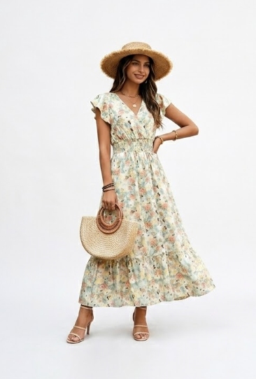 Vestido floral con cintura elástica