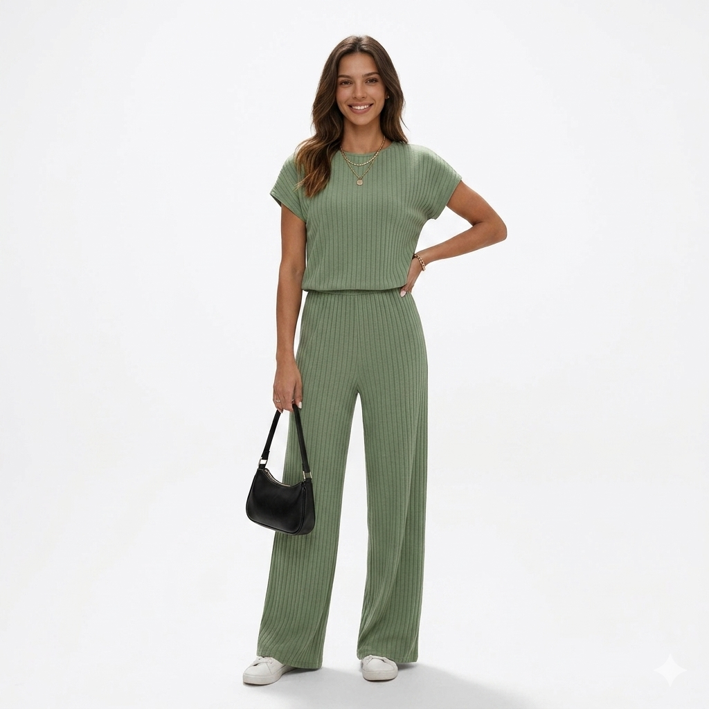 Conjunto de dos piezas para mujer de punto acanalado