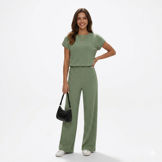 Conjunto de dos piezas para mujer de punto acanalado