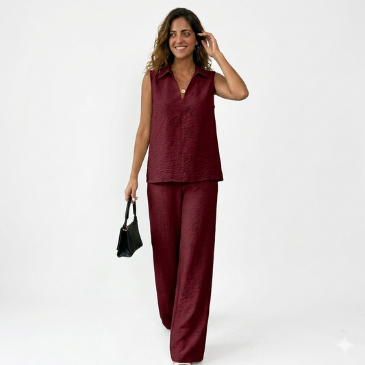 Conjunto de top sin mangas y pantalón de pernera ancha para mujer
