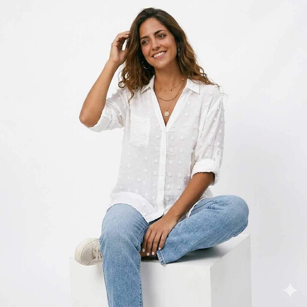 Camisa de gasa jacquard oversize para mujer