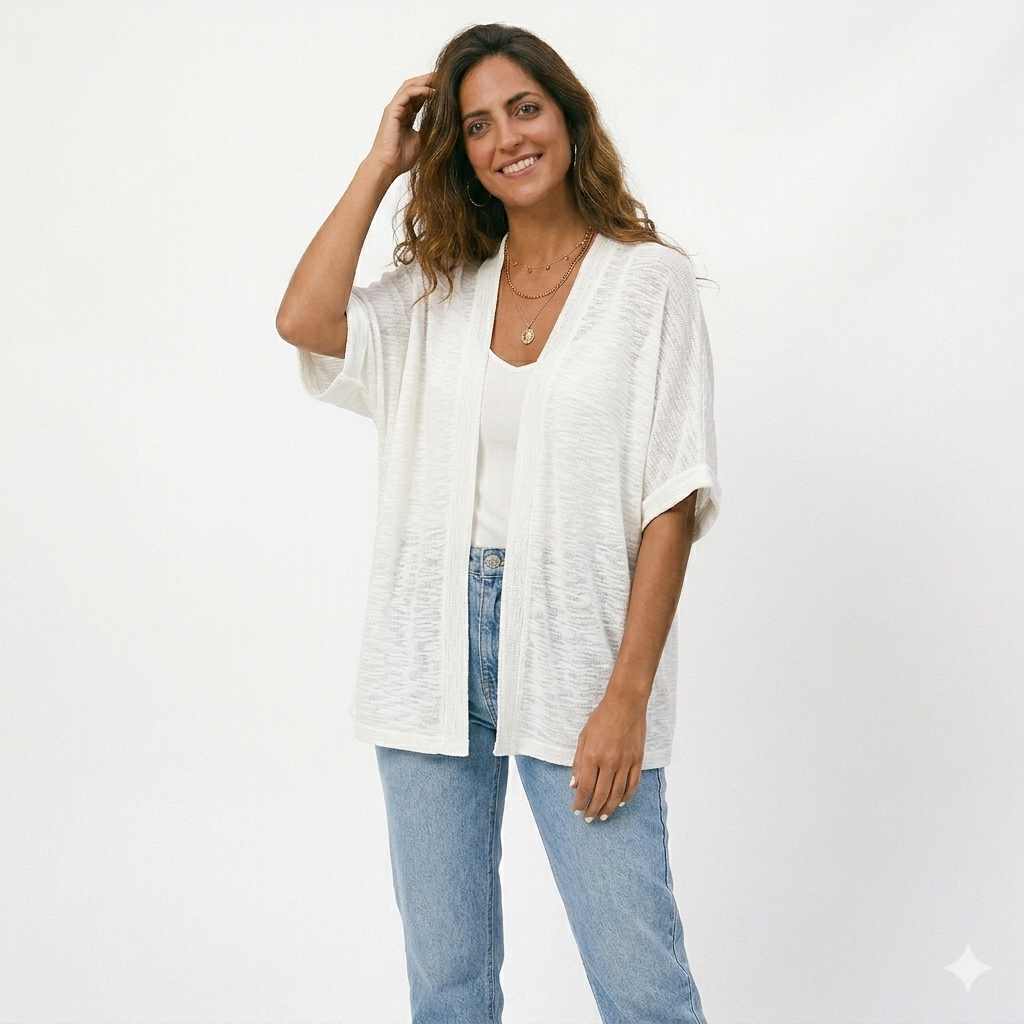 Chaqueta de punto de manga corta, elegante y con corte fluido