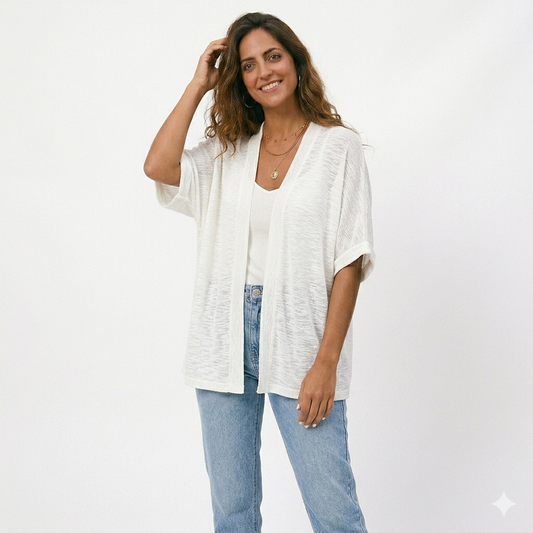 Chaqueta de punto de manga corta, elegante y con corte fluido