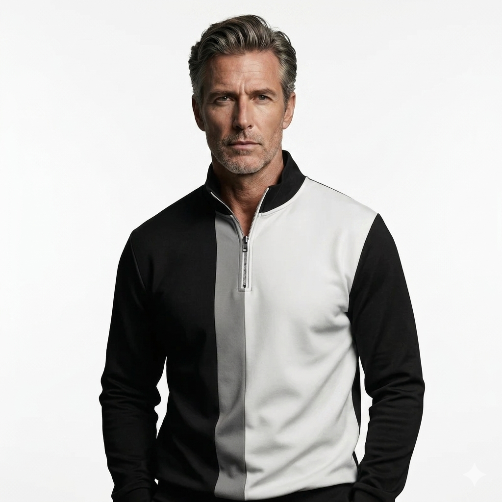 Conjunto de chándal para hombre con bloques de color y cremallera de un cuarto: diseño elegante, corte cómodo y perfecto