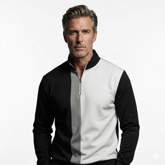 Conjunto de chándal para hombre con bloques de color y cremallera de un cuarto: diseño elegante, corte cómodo y perfecto