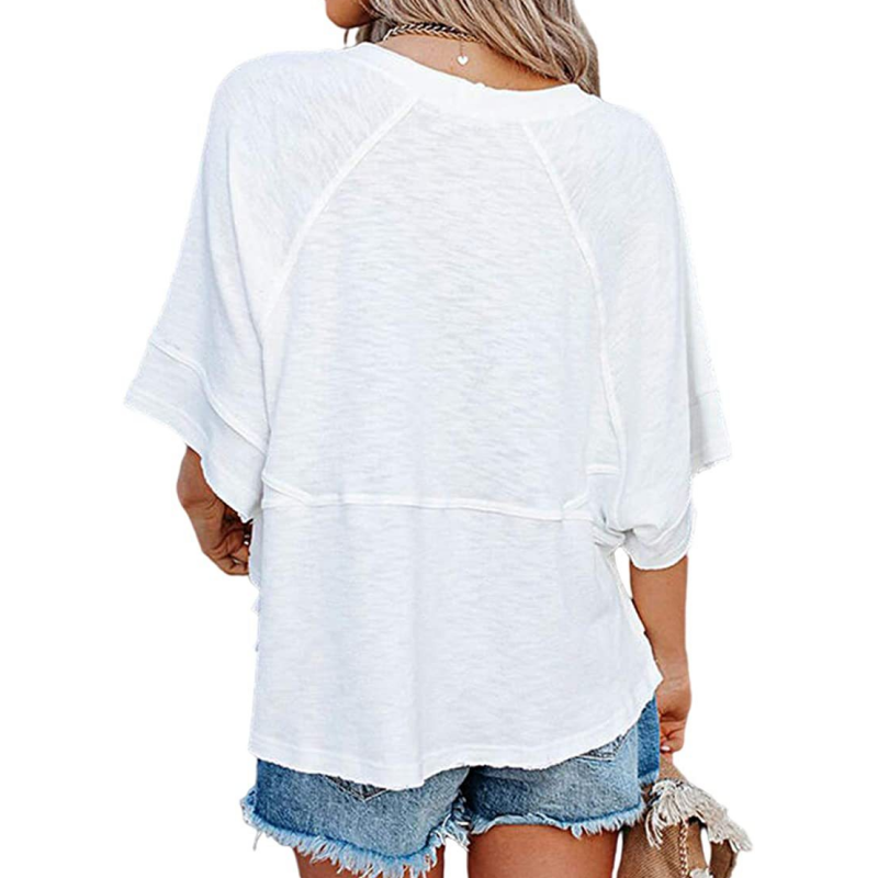 Camiseta lisa combinada con mangas acampanadas tres cuartos de corte holgado