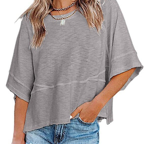 Camiseta lisa combinada con mangas acampanadas tres cuartos de corte holgado