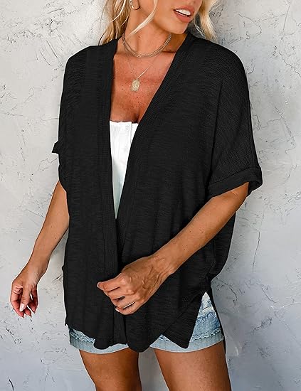 Chaqueta de punto de manga corta, elegante y con corte fluido