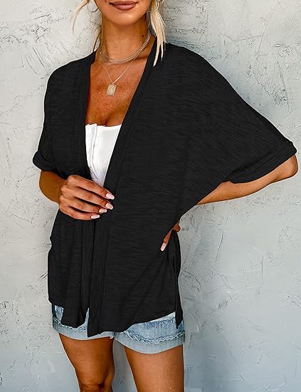 Chaqueta de punto de manga corta, elegante y con corte fluido