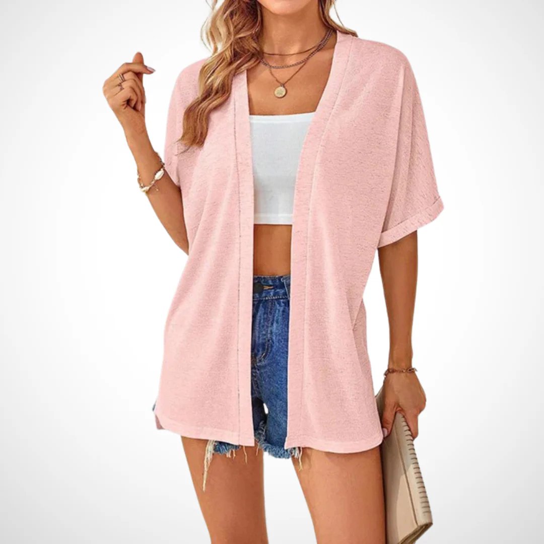 Chaqueta de punto de manga corta, elegante y con corte fluido