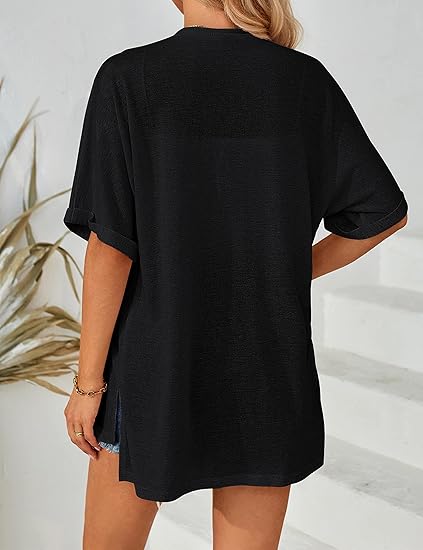 Chaqueta de punto de manga corta, elegante y con corte fluido