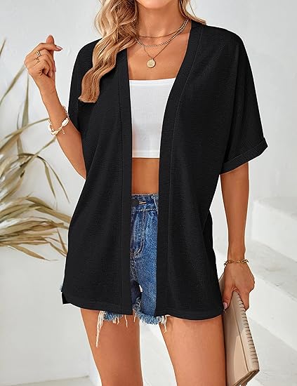 Chaqueta de punto de manga corta, elegante y con corte fluido