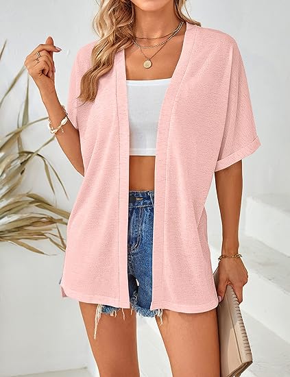 Chaqueta de punto de manga corta, elegante y con corte fluido