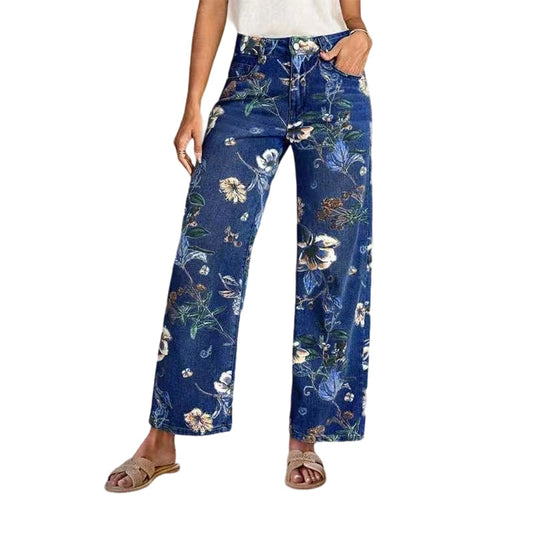 Jeans de mujer de pierna recta con estampado de flores