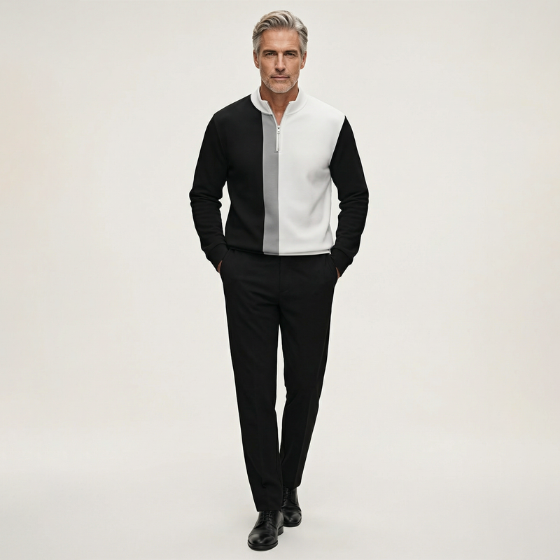 Conjunto de chándal para hombre con bloques de color y cremallera de un cuarto: diseño elegante, corte cómodo y perfecto