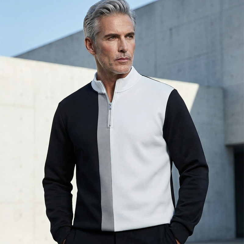 Conjunto de chándal para hombre con bloques de color y cremallera de un cuarto: diseño elegante, corte cómodo y perfecto