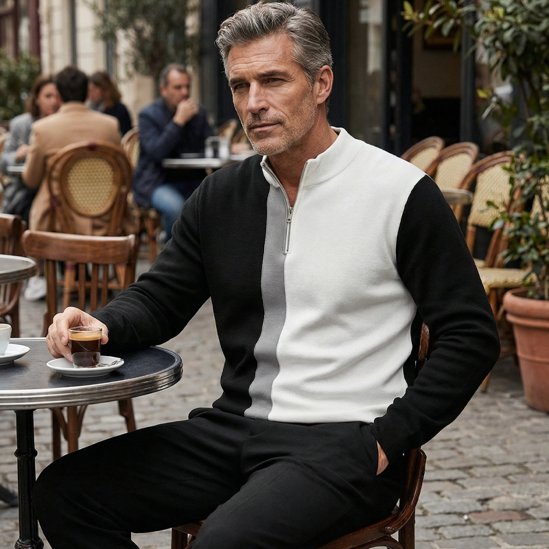 Conjunto de chándal para hombre con bloques de color y cremallera de un cuarto: diseño elegante, corte cómodo y perfecto