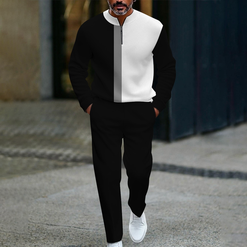 Conjunto de chándal para hombre con bloques de color y cremallera de un cuarto: diseño elegante, corte cómodo y perfecto