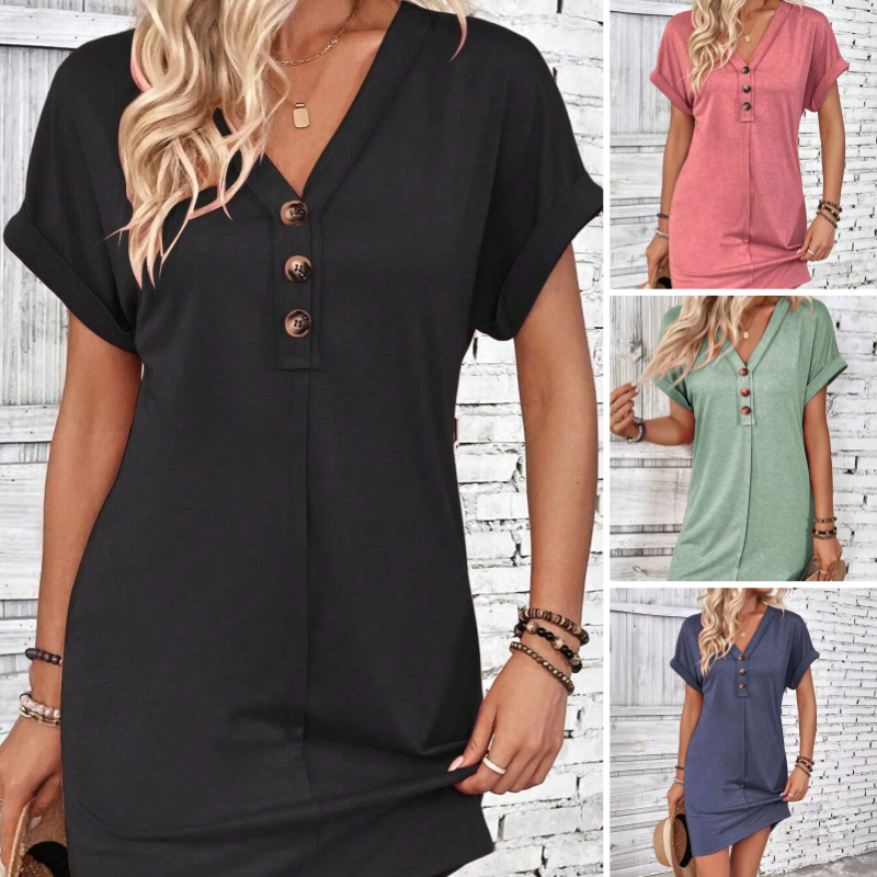Vestido camisero de mujer en color liso con botones