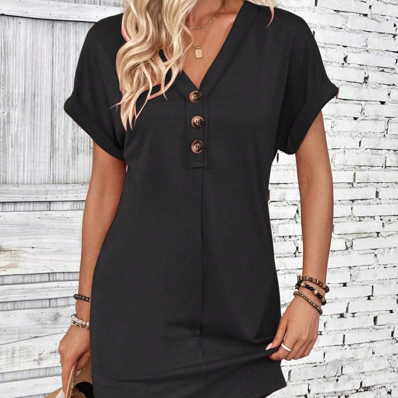 Vestido camisero de mujer en color liso con botones