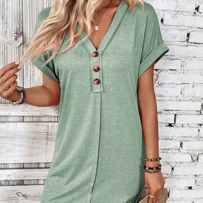 Vestido camisero de mujer en color liso con botones