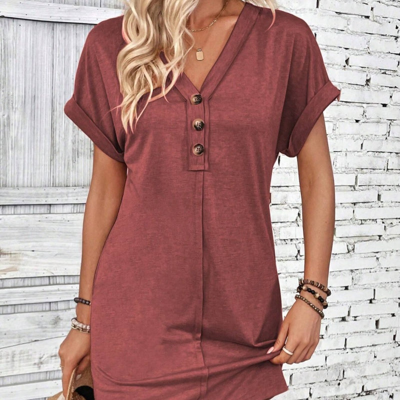 Vestido camisero de mujer en color liso con botones