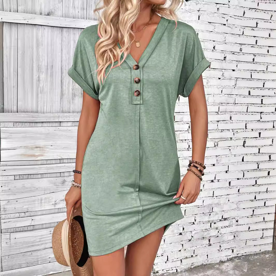 Vestido camisero de mujer en color liso con botones