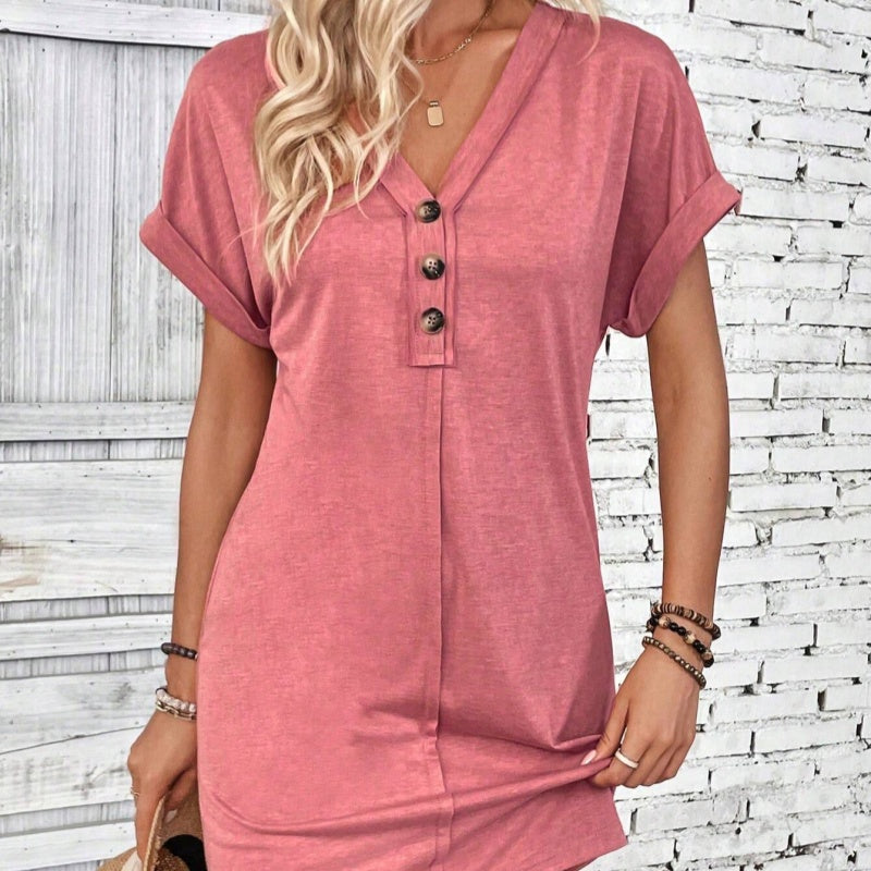 Vestido camisero de mujer en color liso con botones
