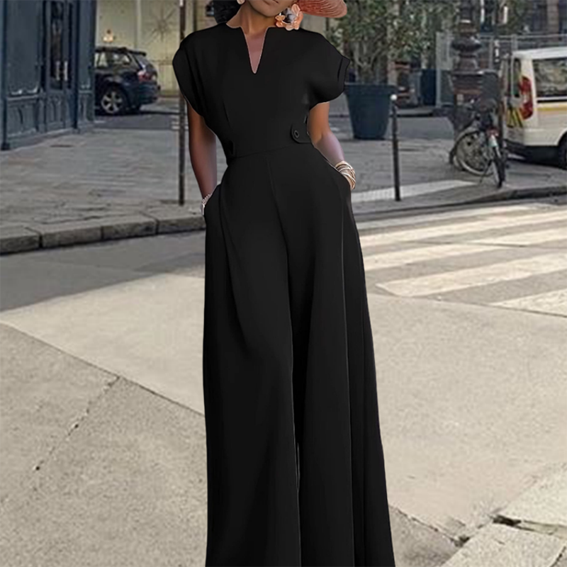 Mono de mujer con cuello en V y pernera ancha