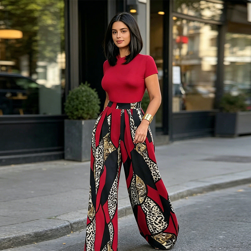 Conjunto de dos piezas para mujer: top y pantalones de pierna ancha