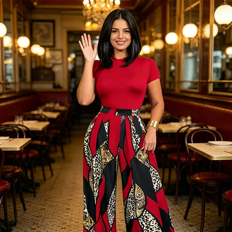 Conjunto de dos piezas para mujer: top y pantalones de pierna ancha