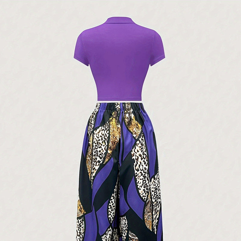 Conjunto de dos piezas para mujer: top y pantalones de pierna ancha