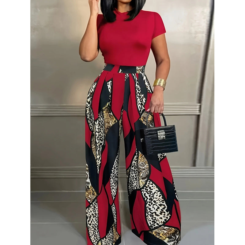 Conjunto de dos piezas para mujer: top y pantalones de pierna ancha