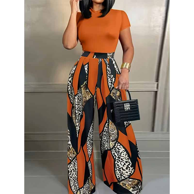 Conjunto de dos piezas para mujer: top y pantalones de pierna ancha