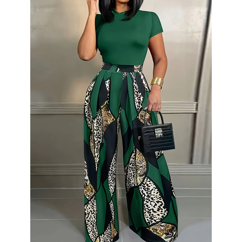 Conjunto de dos piezas para mujer: top y pantalones de pierna ancha