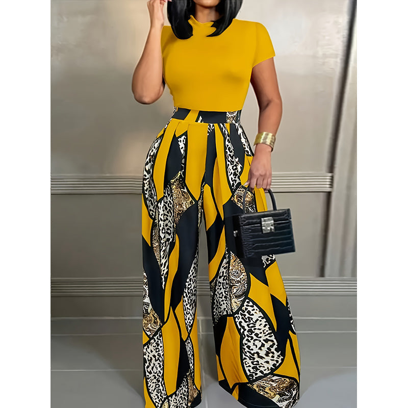Conjunto de dos piezas para mujer: top y pantalones de pierna ancha