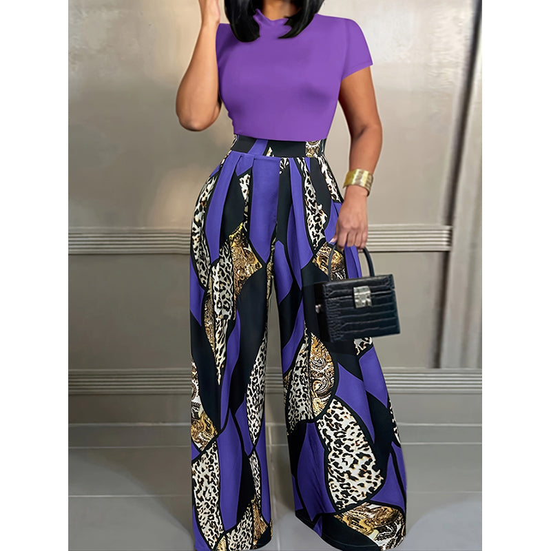 Conjunto de dos piezas para mujer: top y pantalones de pierna ancha