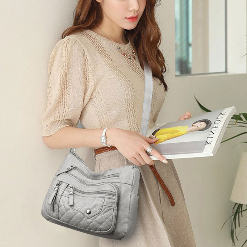 Bolso  para mujer – Cuero sintético, varios compartimentos, correa ajustable