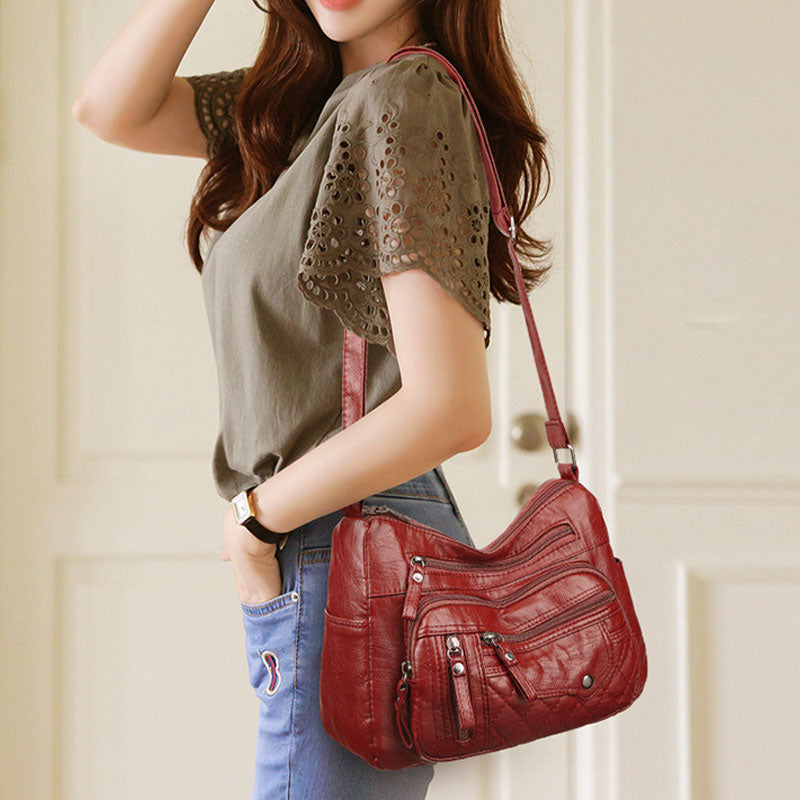 Bolso  para mujer – Cuero sintético, varios compartimentos, correa ajustable