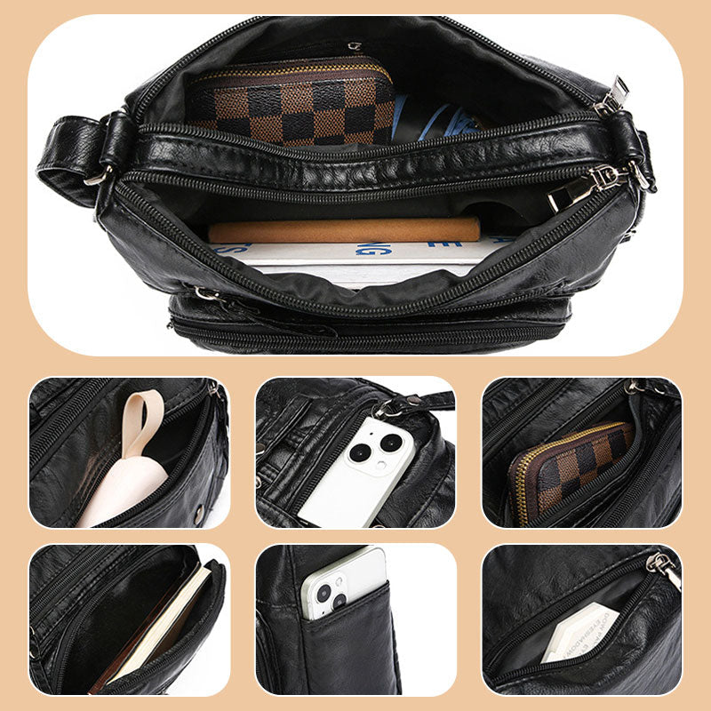 Bolso  para mujer – Cuero sintético, varios compartimentos, correa ajustable